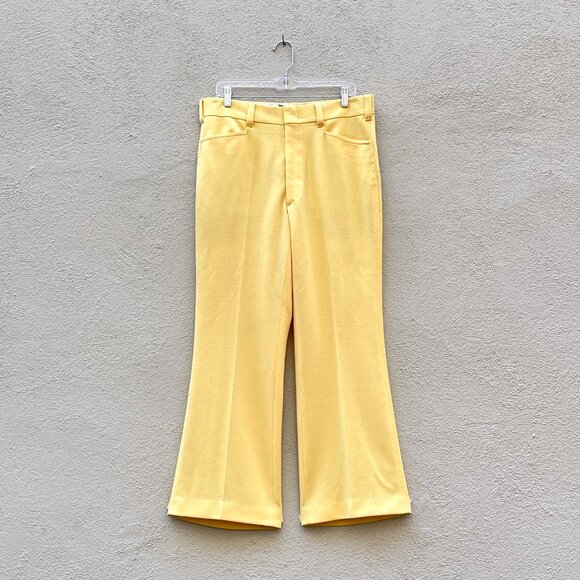 Vintage 70s Men's Media Yellow 2 Piece Texturized Polyester Leisure Suit Medium - Picture 4 of 7